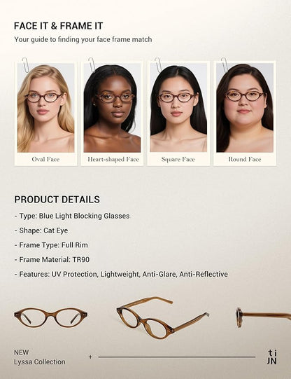 TIJN Olisa Blue Light Blocking Glasses for Women Men,Oval Glasses Frame Bluelight Glasses for Gaming/Computer/Screen