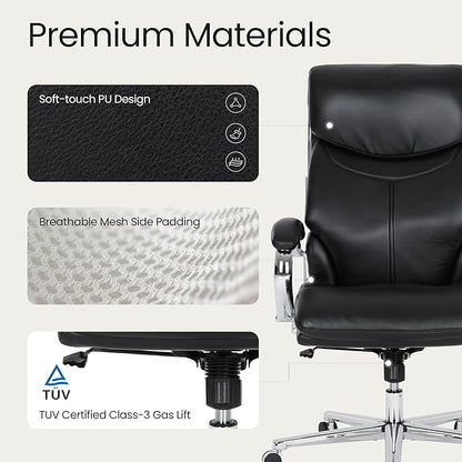 COLAMY Marcus Executive PU Leather Office Chair, High-Back Home Desk Chair Padded Seat & Back, Smooth-Rolling Casters – Luxury Ergonomic Desk Chair for Professional Workspaces (Black)