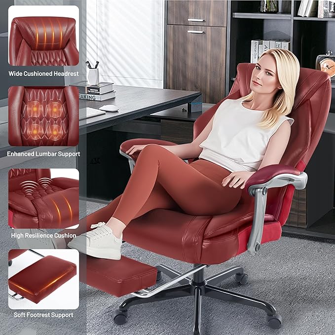 Massage Office Chair with Heating Function & Footrest, 6-Point Vibration, Ergonomic Executive Reclining Desk Chair with Padded Seat for Relaxation, Comfort & Stress Relief