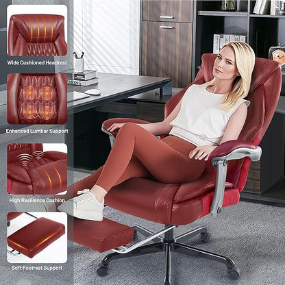 Massage Office Chair with Heating Function & Footrest, 6-Point Vibration, Ergonomic Executive Reclining Desk Chair with Padded Seat for Relaxation, Comfort & Stress Relief