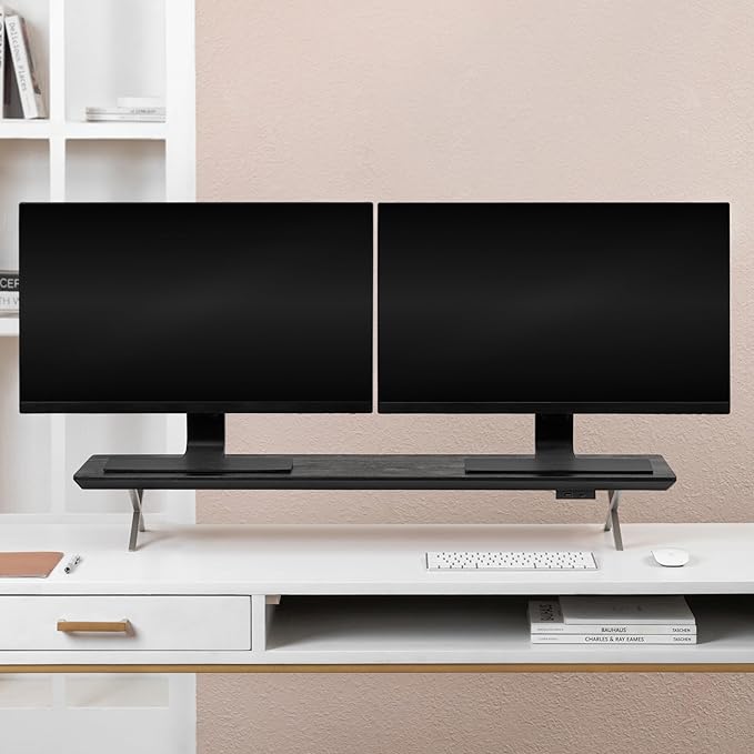 Anji Mountain Monitor Stand - Desktop Organizer & Laptop Riser, Ergonomic Monitor Riser, Space-Saving Monitor Stand for Desk, Durable Construction, Easy Assembly, Ideal for Home & Office,Black