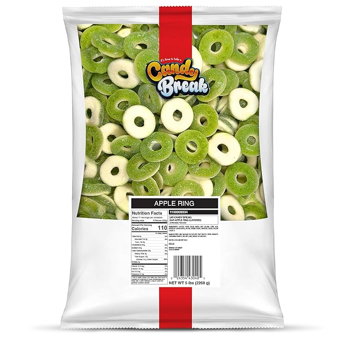 Candy Break Fruity Sweet Apple Rings Bulk Gummy Candy, 5 lbs Bag, Share Size Bags - Sweet & Chewy Snacks for Kids & Grown Ups, Party Size (Pack of 1)
