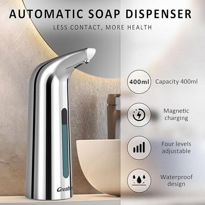 Convenient Automatic Soap Dispenser,4 Adjustable Levels Touchless Hand Sanitizer Pump with Infrared Sensor, 400 ml Countertop Electric Soap Dispenser for Bathroom,Kitchen