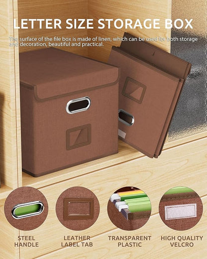 Oterri 2 Pack File Organizer Box,File Box,Small File Cabinet for Letter Folders,Reddish Brown Portable Filing Box,Hanging File Folder Organizer with Lid for Office/Decor/Home- without Folders