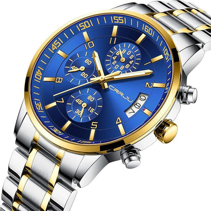 CRRJU Men's Fashion Stainless Steel Watches Date Waterproof Chronograph Wristwatches,Black Steel Band Waterproof Quartz Watch for Men