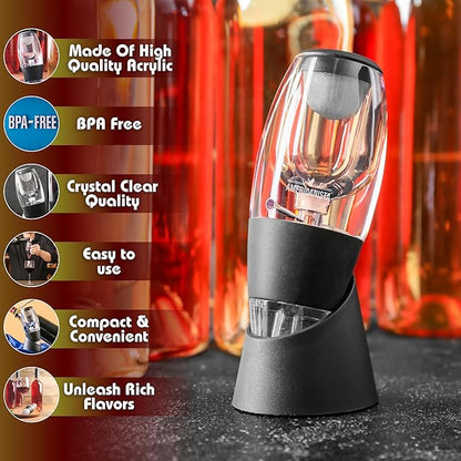 Red Wine Aerator- Wine Pourer- Decanter- Premium Wine Aerator with Stand - Decanter Aerating Spout with Filter for any type of Bottle or Glass- Oxygenator Accessory for Wine