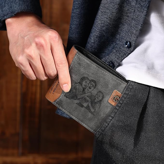 Personalized Wallet for Men – Custom Bifold Wallet with Photo, Text, Name, Calendar, RFID Blocking Slim Wallet, Gift for Husband, Dad, Boyfriend, Father’s Day, Birthday, Valentine’s Day (Black)