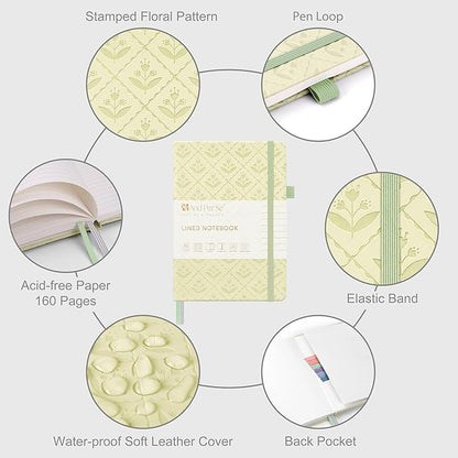 &And Per Se Lined Journal Notebook for Women&Men with Pattern, 160 Pages 100GSM Thick Paper, A5 Hardcover Journals for Writing(Light Green)