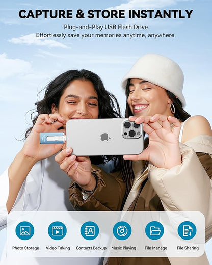 MFi Certified Flash Drive for iPhone iPad 512GB, Photo Stick for External Memory Storage, Easily Back Up and Save Photos Videos, USB Memory Stick Thumb Drive for iPhone/iPad/Android/PC (Sky Blue)