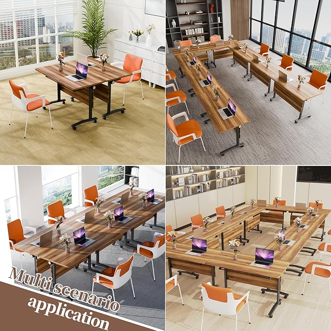Conference Room Table, Folding Conference Table with Flip-Top Design, Mobile Seminars Dynamic Meetings Training Tables for Offices, Classrooms, and Meeting Room (4, XHT1619, 70.8)
