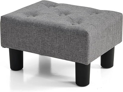 BRIAN & DANY Small Foot Stool, Linen Foot Stools with Legs, Stable Small Footstool for Living Room, Grey