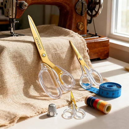 9 Inch All Purpose Scissors for Adults - Ins Style Clear Resin Handle, 2Cr13 Stainless Steel Sharp Blade - Ideal for Fabric Crafts