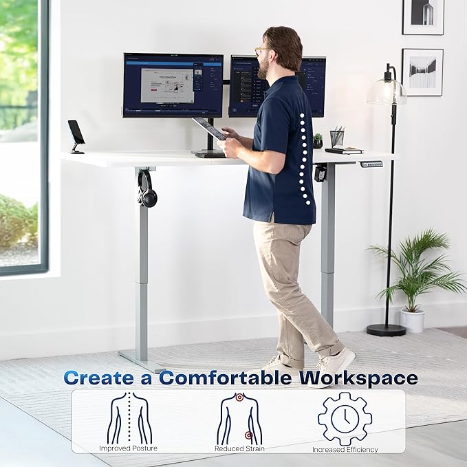 VIVO Electric 71 x 36 in Standing Desk, Memory Height Adjustment, 1B Series, White Top Gray Frame, DESK-KIT-1G7W-36