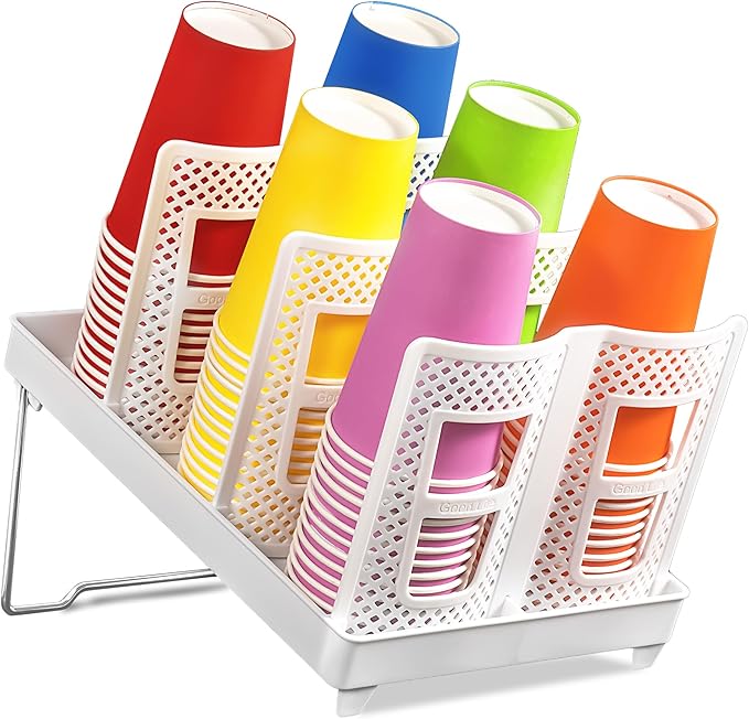 6-Slot Paper Cup and Lid Holder, Disposable Coffee Cup Dispenser, Upright Paper Cup Dispenser for Coffee Stations, Kitchens, Bars, Restaurants, Lounges (White)