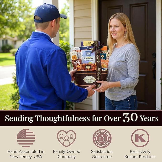 Broadway Basketeers Sympathy Care Package Gift Basket of Chocolates & Sweets.Send Condolences & Well Wishes with Beautiful Basket Enjoy Large Assortment of Sweets & Savory,Perfect for Mom Dad Friends