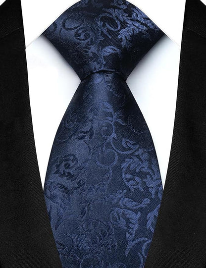 JEMYGINS Mens Floral Tie and Lapel Pin Necktie Pocket Square and Tie Clip with Sets for Business Casual 4PCS