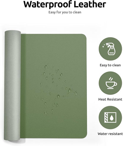 YSAGi Leather Desk Protector, Office Mat, Large Mouse Mat, Non-Slip PU Leather Blotter, Laptop Desk, Waterproof Writing Pad for Office and Home (Bamboo Green, 35.4" x 17")