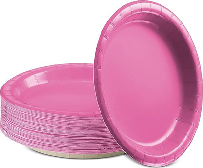 Disposable Paper Plates Bright Pink, 6 3/4 Inches Paper Dessert Plates, Strong and Sturdy Disposable Plates for Party, Dinner, Holiday, Picnic, or Travel Party Plates, Pack of 50