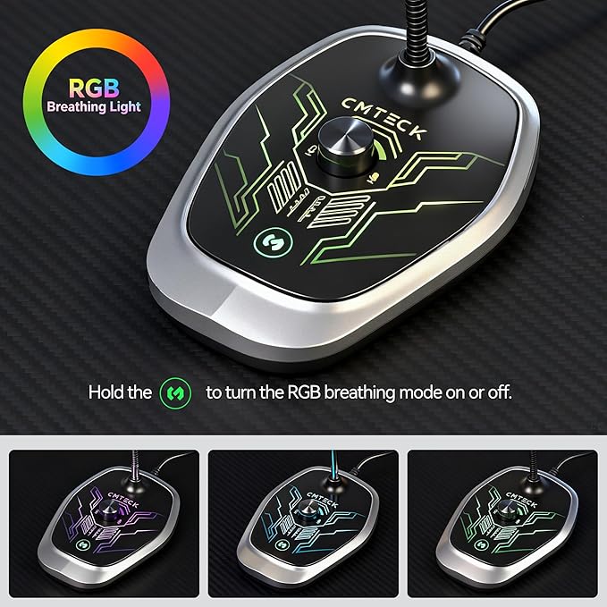 CMTECK USB Computer Microphone, PC Microphone with RGB Light, Mute Function, Noise-Cancelling Recording Desktop Mic for PC/Laptop for Online Chatting, Home Studio, Podcasting, Gaming, Skype, YouTube