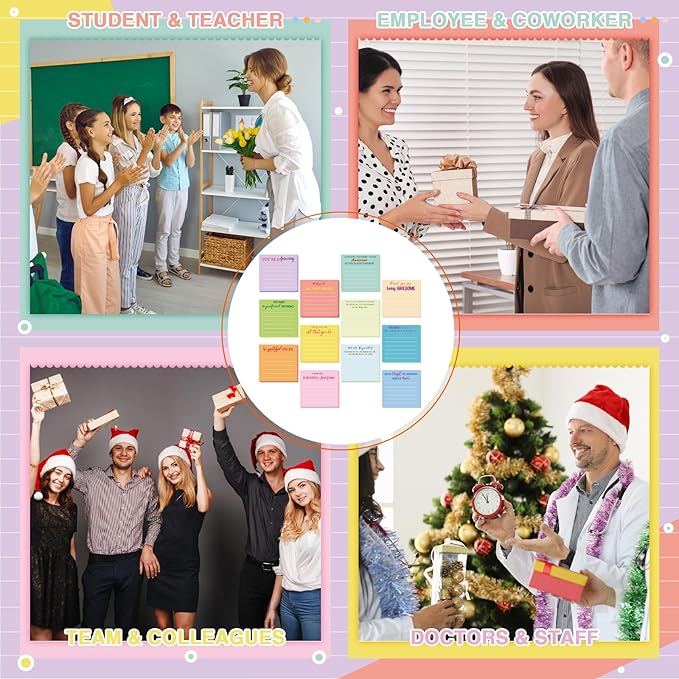 Yinder 24 Pcs Employee Appreciation Sticky Notes Xmas Gift Bulk Motivation Note Pads Mini Inspirational Note Gift for Teacher Nurse Staff Coworker Office Supply 3 x 3'' (Appreciation,Light Color)