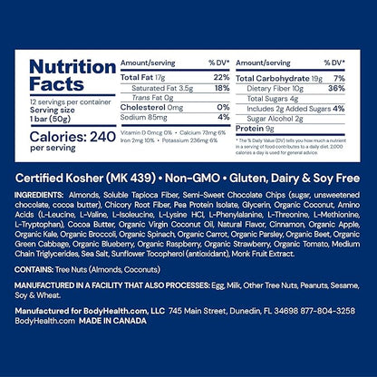 BodyHealth PerfectAmino Bar – Protein Energy Snack with 10g Protein, Plant-Based MCTs, Superfood Blend, Non-GMO, Gluten, Dairy & Soy Free (Blondie, 12 Pack)
