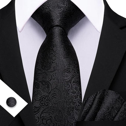 Barry.Wang Tie Sets for Men Silk Solid Necktie Stain Ties Handkerchief Pocket Square Cufflinks Wedding Business Dyed