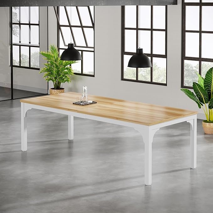 6.56 FT Conference Table, Super Sturdy Large Rectangle Meeting Seminar Table for 8 Person, Long Business Tables, 1 Pc Light Walnut