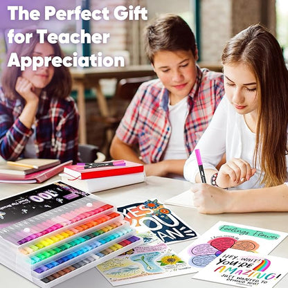Soucolor Art Brush Markers Pens for Adult Coloring Books, 36 Colors Numbered Dual Tip (Brush and Fine Point) Marker Pen for Kids Note taking Planner Hand Lettering Calligraphy Drawing Journaling
