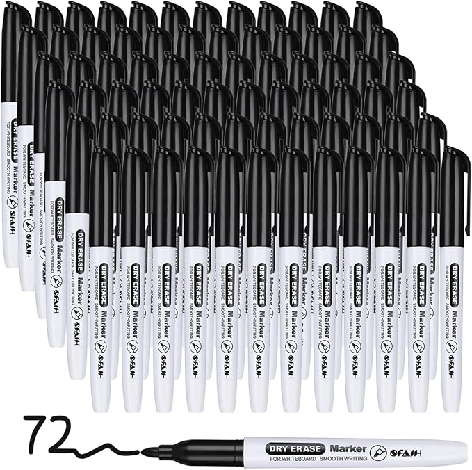 SFAIH Fine Tip Dry Erase Markers - 72 Pack Black Whiteboard Markers for Offices & Schools Classroom, Low-Odor White Board Markers Bulk, Non-Toxic Easy Clean