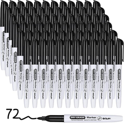 SFAIH Fine Tip Dry Erase Markers - 72 Pack Black Whiteboard Markers for Offices & Schools Classroom, Low-Odor White Board Markers Bulk, Non-Toxic Easy Clean