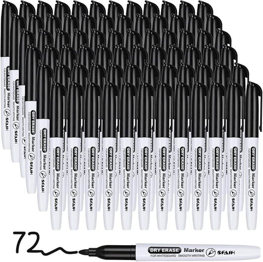 SFAIH Fine Tip Dry Erase Markers - 72 Pack Black Whiteboard Markers for Offices & Schools Classroom, Low-Odor White Board Markers Bulk, Non-Toxic Easy Clean
