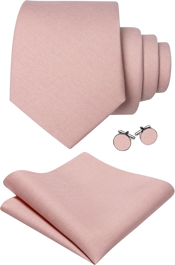 Barry.Wang Tie Sets for Men Silk Solid Necktie Stain Ties Handkerchief Pocket Square Cufflinks Wedding Business Dyed