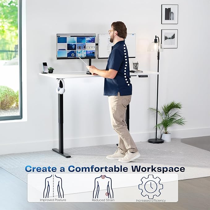 VIVO Electric 63 x 32 in Standing Desk, Memory Height Adjustment, 1B Series, White Top Black Frame, DESK-KIT-1B1W