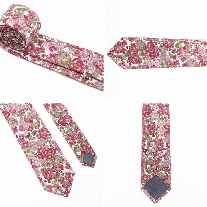 Cotton Floral Ties for Men 2.76" Men's Skinny Tie Linen Flower Printed Neck Tie for Wedding Dating Party