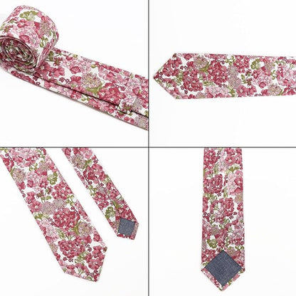 Cotton Floral Ties for Men 2.76" Men's Skinny Tie Linen Flower Printed Neck Tie for Wedding Dating Party