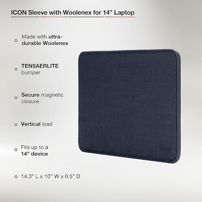 Incase ICON Sleeve with Woolenex - MacBook Pro 14 inch Case - 2024, 2023, 2022, 2021, M4, M3, M2, M1 - Fitted MacBook Case, Laptop Sleeve, Hard Cover, Durable, Lightweight - Heather Navy