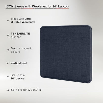 Incase ICON Sleeve with Woolenex - MacBook Pro 14 inch Case - 2024, 2023, 2022, 2021, M4, M3, M2, M1 - Fitted MacBook Case, Laptop Sleeve, Hard Cover, Durable, Lightweight - Heather Navy