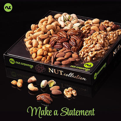 NUT CRAVINGS - Thanksgiving Nut Collection Gift Basket in Elegant Box (7 Assortments) Holiday Xmas Christmas Food Arrangement, Healthy Snack Care Package, Food Assortments