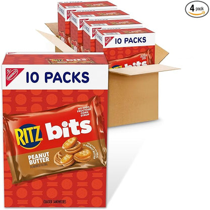 RITZ Bits Peanut Butter Sandwich Crackers, Bulk Lunch Snacks, 40 Snack Packs (4 Boxes)