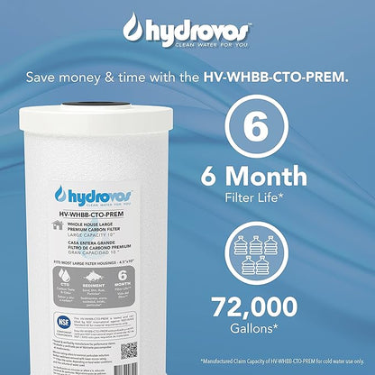 HYDROVOS Radial Flow 10" x 4.5" Carbon Whole House Water Filter, NSF Certified Reduces Sediment, Chlorine, Fits WHKF-DWHBB, WH-HD200-C, GXWH40L, DB10C, AO-WH-PREL, 150237 Big Blue