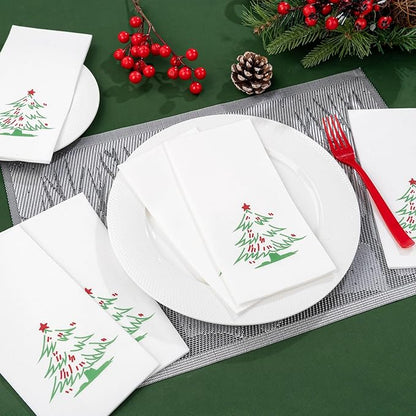 Supernal 100pcs Christmas Napkins Disposable - Christmas Tree Paper Napkins - Linen Like Holiday Napkins - Party Dinner Napkins Disposable Guest Towels for Bathroom Kitchen Christmas Party Decor