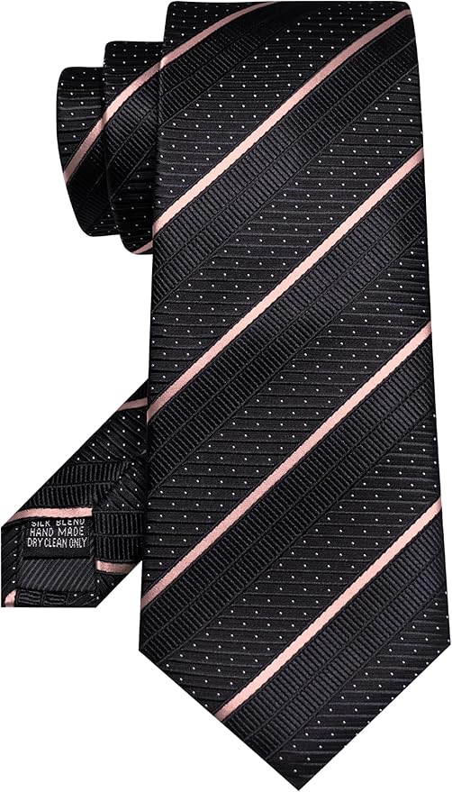 JEMYGINS Mens Striped Tie and Lapel Pin Necktie Pocket Square with Tie Clip Sets for Business Casual 4PCS