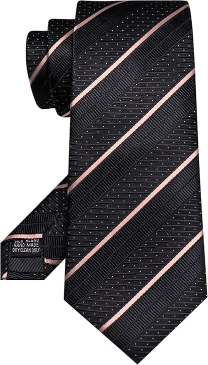 JEMYGINS Mens Striped Tie and Lapel Pin Necktie Pocket Square with Tie Clip Sets for Business Casual 4PCS