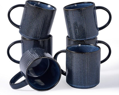famiware Coffee Mug Set for 6, Star 16 oz Catering Mugs Cup Set with Handle for Coffee, Tea, Cocoa, Milk - Ceramic Stoneware Drinkware Set, Nebulas Blue