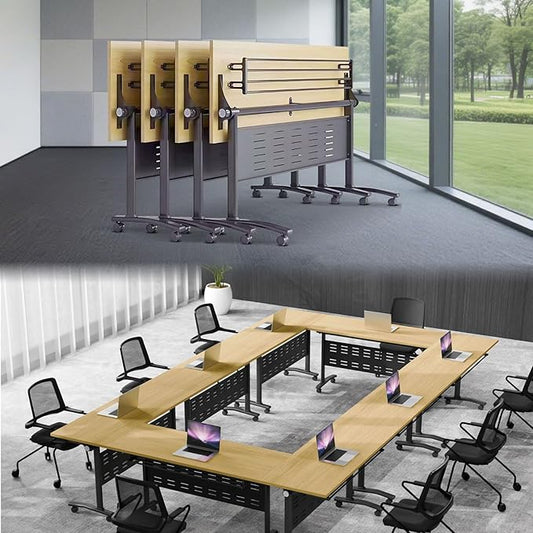 Folding Conference Table,Conference Table with Wheels,Large Flip-Top Training Table,Freely Combinations,Easy to Move for Offices, Schools,Training Rooms（4,A-Yellow,55in