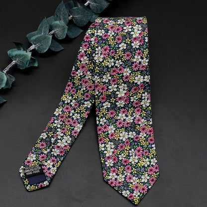 Cotton Floral Ties for Men 2.76" Men's Skinny Tie Linen Flower Printed Neck Tie for Wedding Dating Party