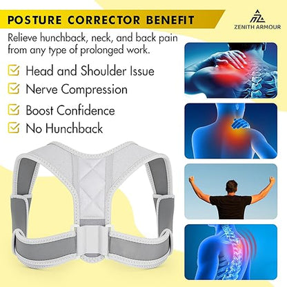 Back Posture Corrector for Men and Women - Adjustable Straightener for Mid, Upper Spine Support - Neck, Shoulder, Clavicle and Back Posture Brace - Breathable, Cushion, Machine Washable