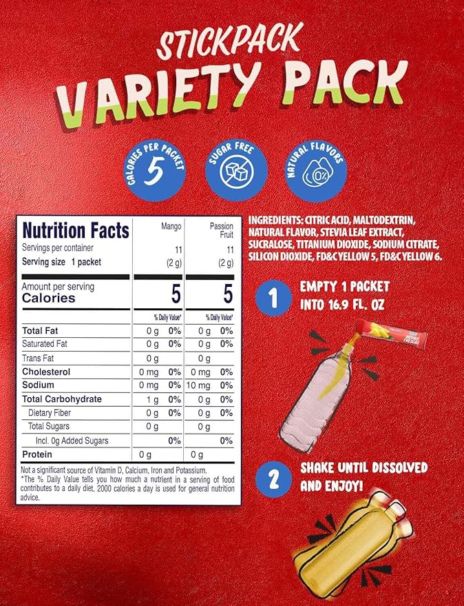 Klass Aguas Frescas Powdered Drink Mix | 44 Sugar Free Powder Packets | Flavors - Mango Watermelon Pineapple & Passionfruit - Water Enhancer To Go!