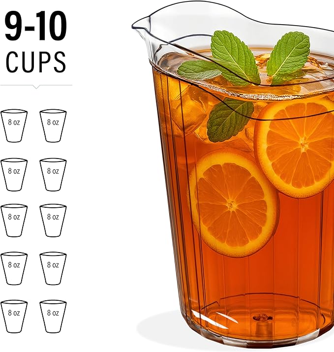 DecorRack 24 Pack - 75 oz Polycarbonate Plastic Pitcher Beverage Dispenser with Pour Spout Shatterproof Catering and Restaurant Serveware for Cold Drinks, Water, Lemonade, Beer, and Sangria (24 Pack)