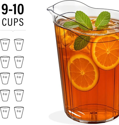 DecorRack 24 Pack - 75 oz Polycarbonate Plastic Pitcher Beverage Dispenser with Pour Spout Shatterproof Catering and Restaurant Serveware for Cold Drinks, Water, Lemonade, Beer, and Sangria (24 Pack)